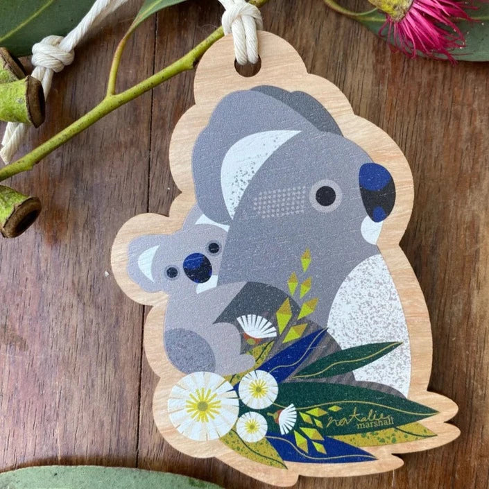 Australian Christmas Illustrated Wooden Decorations - Shaped
