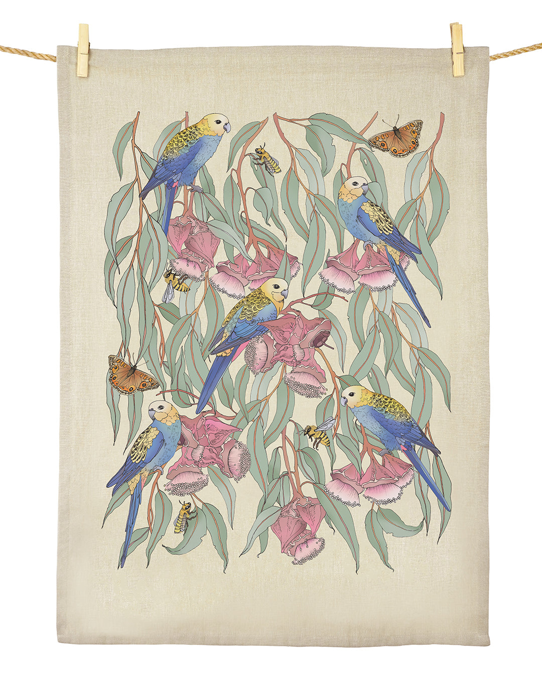Earth Greetings Tea Towel - Rosellas Amongst The Mallee