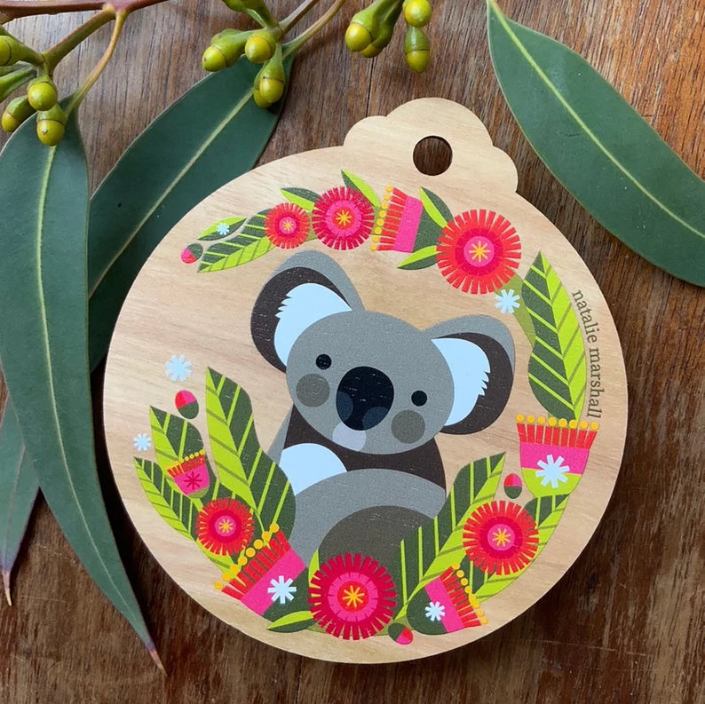 Australian Christmas Illustrated Wooden Decorations - Large