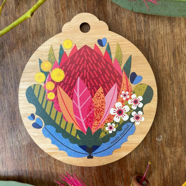 Australian Christmas Illustrated Wooden Decorations - Large