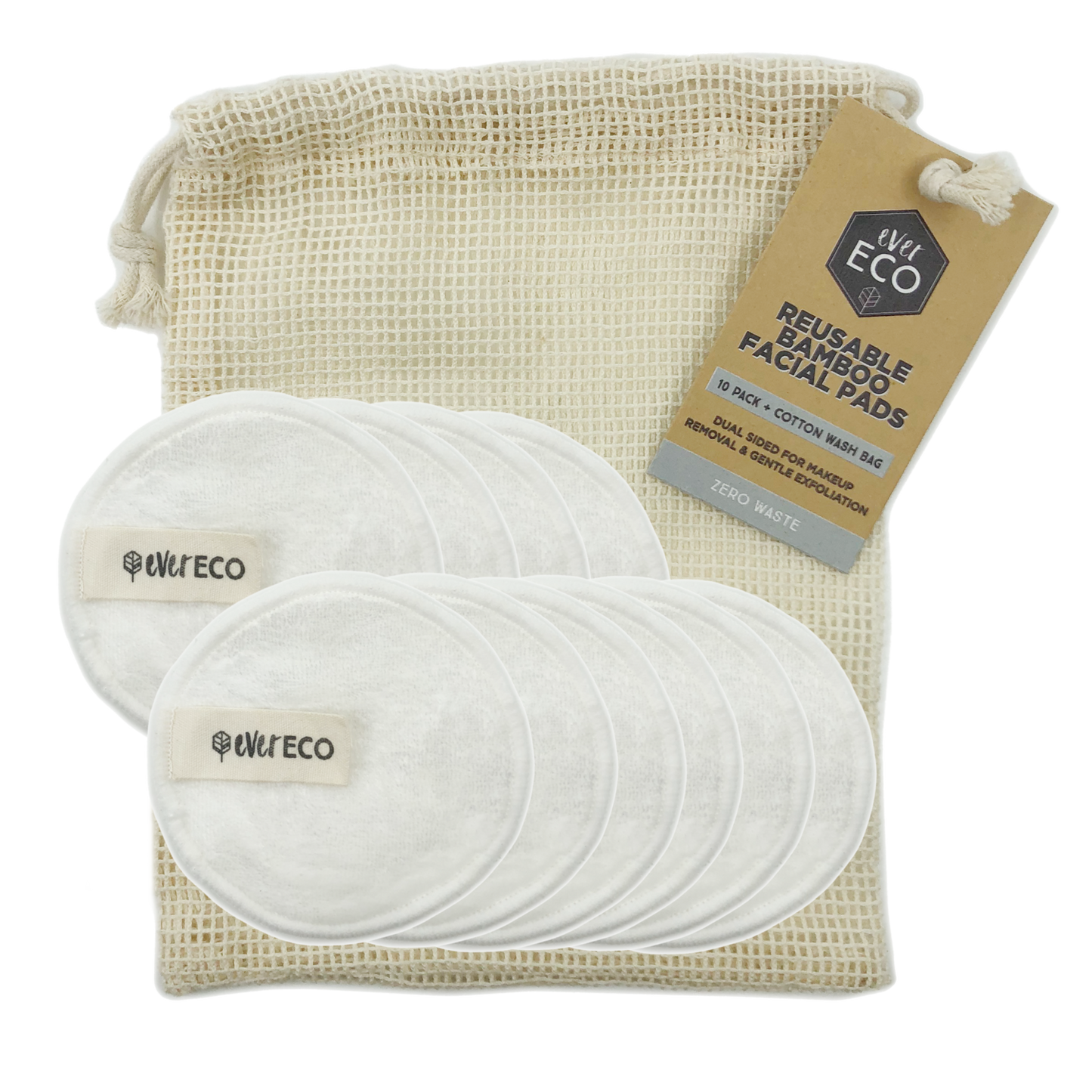 Ever Eco Reusable Bamboo Facial Pads with Wash Bag 10pkt